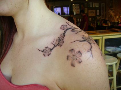 Cherry Blossom Flower Shoulder Tattoos